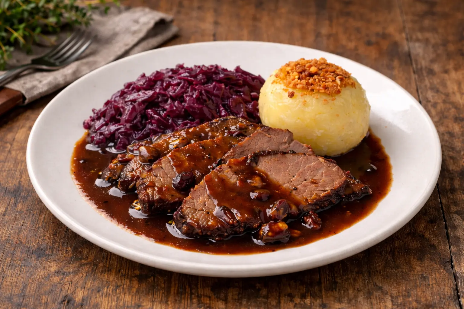 Kochenevent Winter Fränkischer Sauerbraten Hausgemachtes Rotkraut Kartoffelkloß